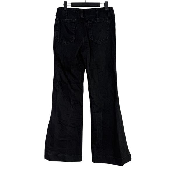 ZARA Mid Rise Wide Flare Leg Full Length Boot Cut Jean 100% Cotton 4 Black #4117 - Picture 5 of 15